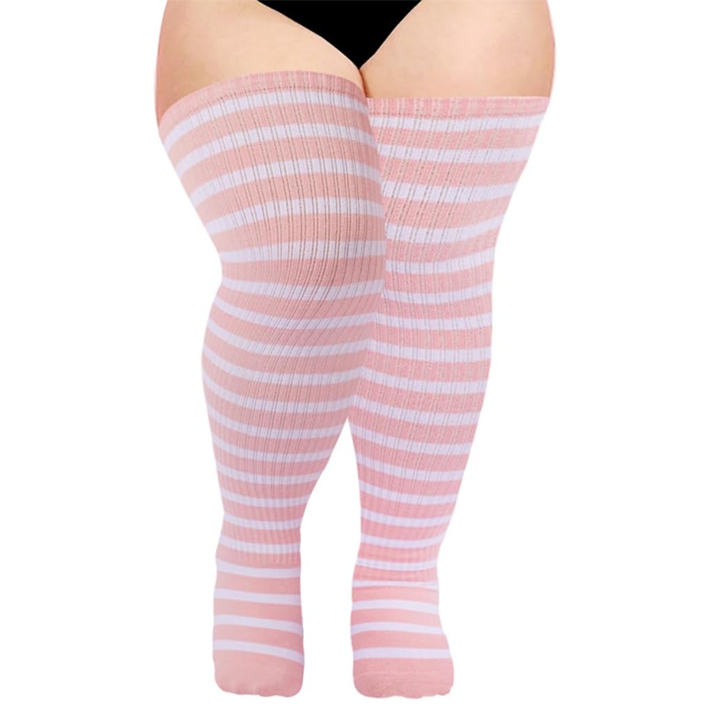 XAGMODSHN Women Large Size Thigh High Socks for Thick Thighs Halloween Christmas Knitted Striped Over Knee Stockings Leg Warmers