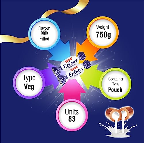 Image of BakeMate Eclairs Chocolate Pack - 83 Pieces (750g) | Chocolates for Birthday Distribution | Soft Milk Chocolates Toffee with Creamy Filling | Birthday Party Pack Chocolate | Parties & Celebrations