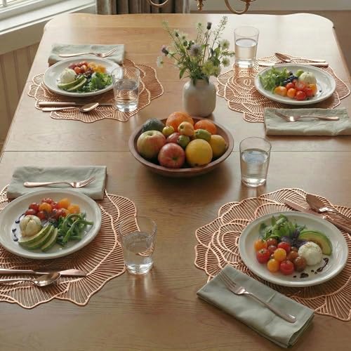 Image of Kuber Industries 4 Pcs Set Leather Side Table Mats | Easy to Clean Dining Table Mat for Party, Wedding and Family Functions | Gulab Design - Copper