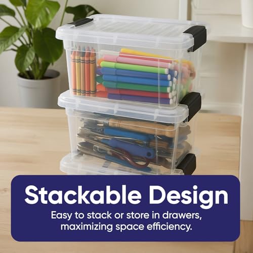 Image of Superio 1.4 Quart Mini Clear Plastic Storage Container with Lid, Stackable Small Organizer Box for Crayons, Art Supplies, Beads, Sewing, Stationery & Food Storage, 5 Pack