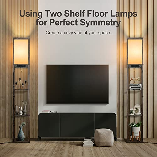 Outon Floor Lamp With Shelves, Dimmable Shelf Floor Lamp With Remote Control, 1Usb & 1 Type C Ports, 1 Power Outlet, Modern Standing Lamp With 4 Color Temperature For Living Room, Bedroom, Dark Grey #TOP6