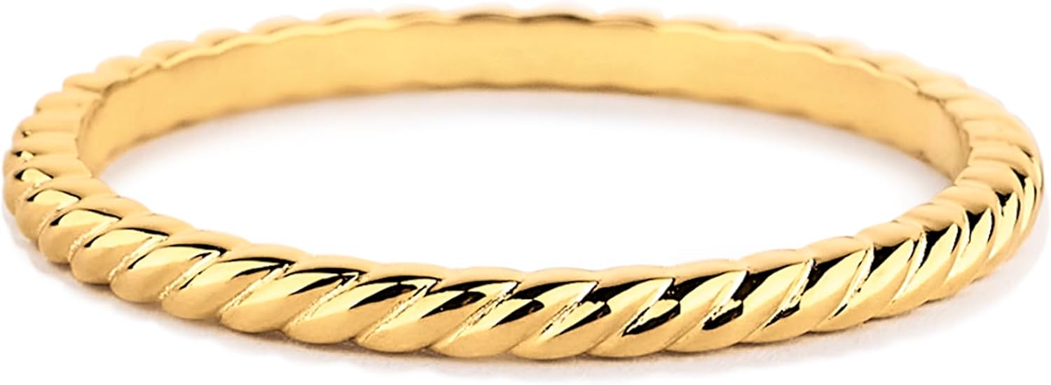 STORYJEWELLERY Gold Plated Band Ring for Women, Gold Plated Wedding Bands for Women, Thin Stackable Rings, Twist Index Finger Ring, Gifts for Women