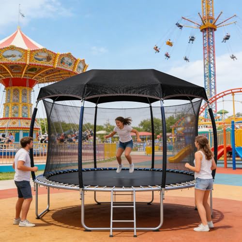 Shitafe Trampolin Sonnenschutz Abdeckung | UV-resistent & wasserdichte Trampolin Überdachung Abdeckung | Ø 183 244 305 366 427 cm | Schwarz
