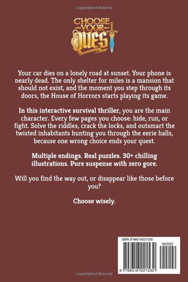 Image of Choose Your Quest: Escape the House of Horrors: An Interactive Survival Thriller Game Book with Multiple Endings, Puzzles and Illustrations
