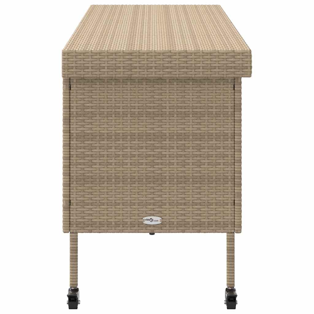 IKAYAA Baúl de Exterior Ratán PE con Ruedas, Baúl de Almacenamiento Exterior XXL, Caja de Almacenamiento con Bolsa, Arcón de Almacenaje para Patio Jardín, Beige 160 x 55 x 75 cm