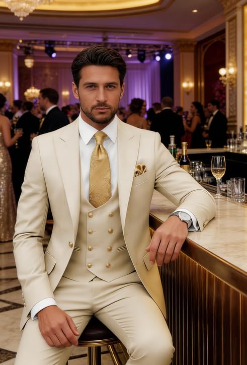 Wangyue 3 Piece Men's Suits Slim Fit Suits for Men Wedding Prom Tuxedo Suits Formal Business - Image 4