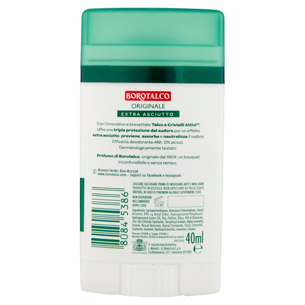 12x Borotalco Deodorante Deo Stick Originale,Dreifacher Schutz vor Schweiß und extra Trocken Effekt,40ml + Beni Culinari Kostenloser Schlüsselanhänger