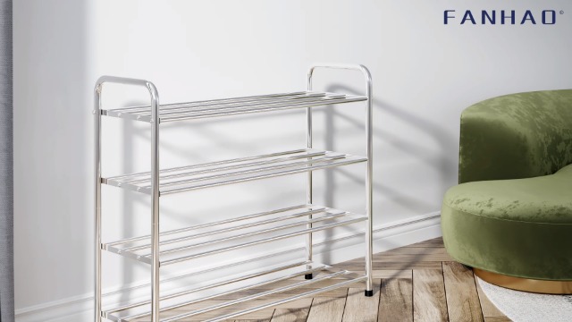 FANHAO 4-Tier Shoe Rack, 100% Stainless Steel Shoe Storage Organizer W Side Hanging Bag White Ac329cc2 68b6 44c6 95d6 6c20c74a187d.2d22b77b679124411d4374d4c14959e3