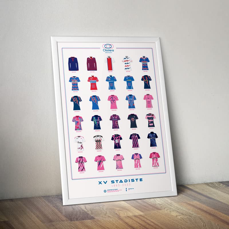 Affiche maillots Stade Français pour décorer un salon de supporter de rugby