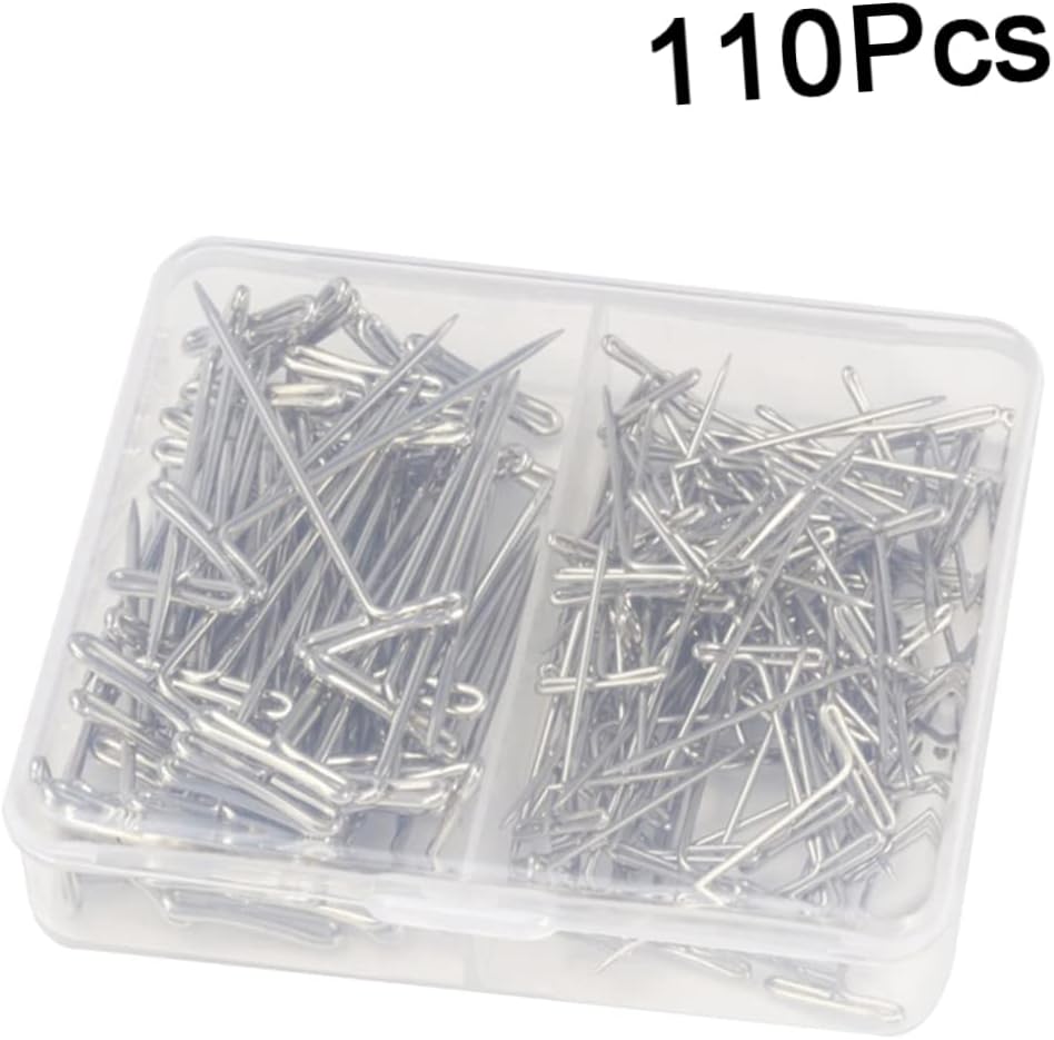 110pcs Metal T-pins Wig T-pins Set 38mm 51mm for Wigs Blocking Knitting Plastic Box
