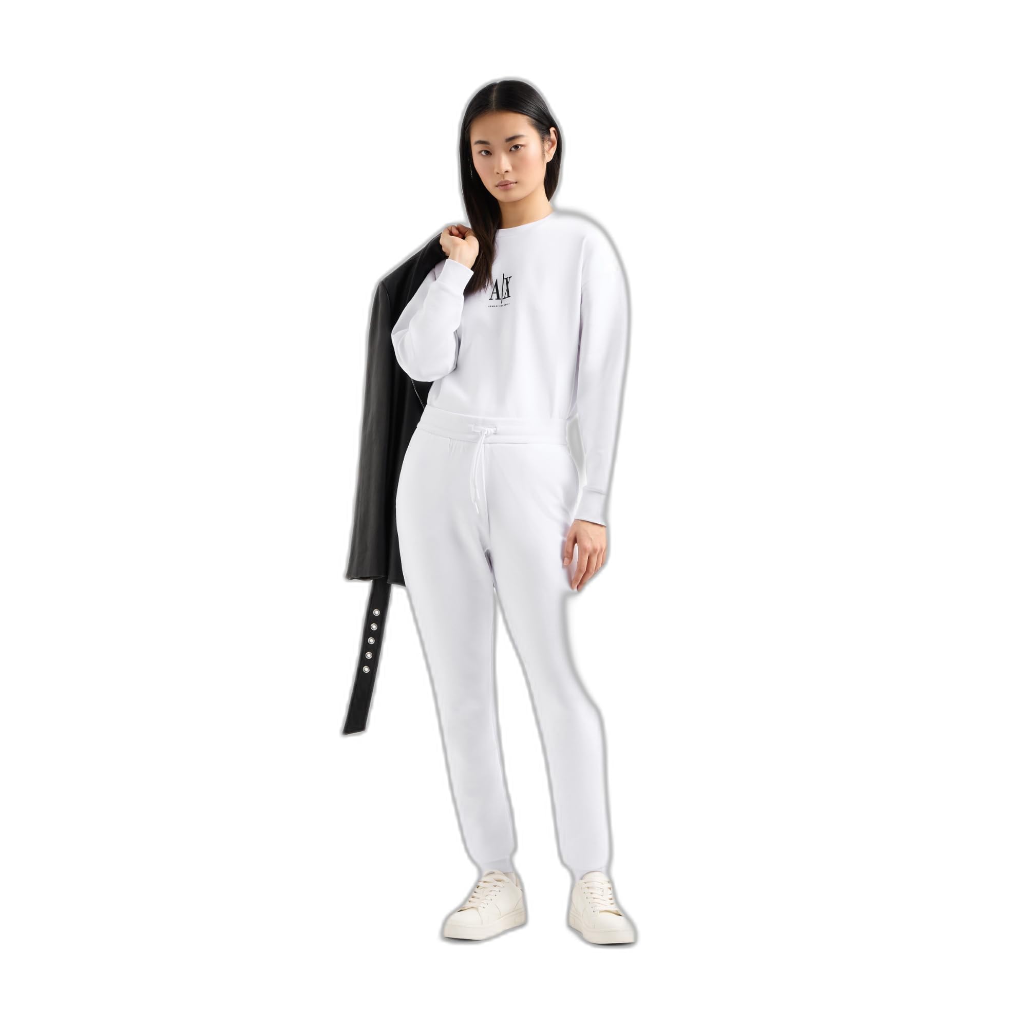 Armani Exchange Women's Icon Project, Color Contrast emboidered Logo, Sweatpants, White, XS