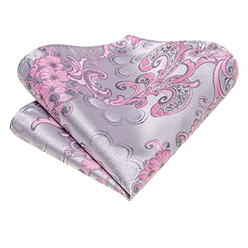 Image of Hi-Tie Silk Ascot for Men Self Tie Men's Cravat and Flower Lapel Pin Handkerchief Cufflinks Set for Wedding Party