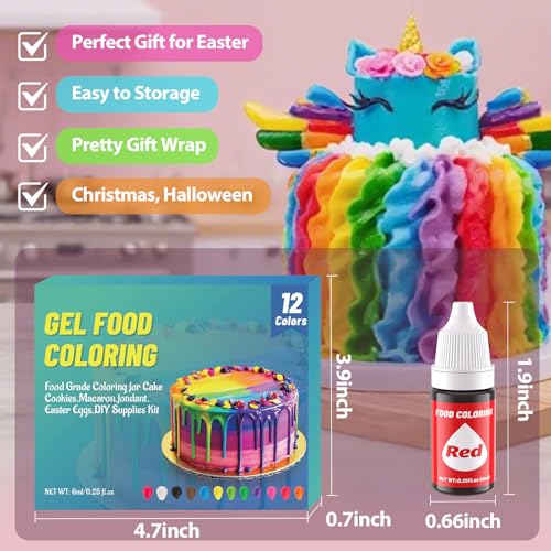 Image of 12 Color Gel Food Coloring Liquid Set, KATSPRO Food Grade Tasteless Vibrant Food Coloring Dye for Baking Icing Cake Decorating Cookie Fondant, Frosting, Cookies, Christmas Baking, Easter Egg and DIY Supplies Kit - 0.25 Fl.oz(6ml) /Bottles
