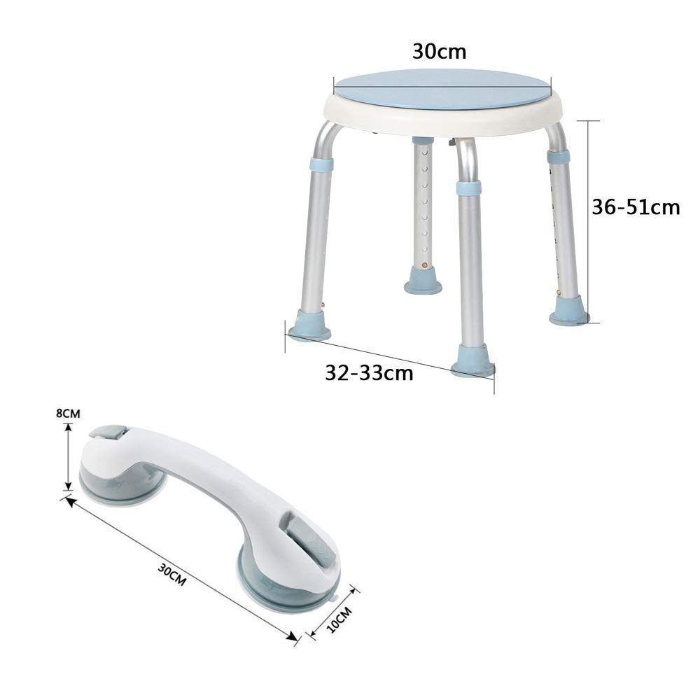 Froadp Taburetes de Baño de Aluminio, Asiento de Ducha con Asas, Silla de Ajustable en Altura sin Respaldo, Taburete con Pies Antideslizantes Carga 136KG para Mujeres Mayores Embarazadas(Tipo A)