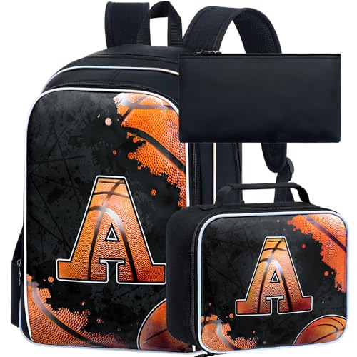 Image of AGSDON 3PCS Basketball Backpack for Boys, 17 inch Kids Bookbag Water Resistant and Lightweight with Lunch Box for Teen