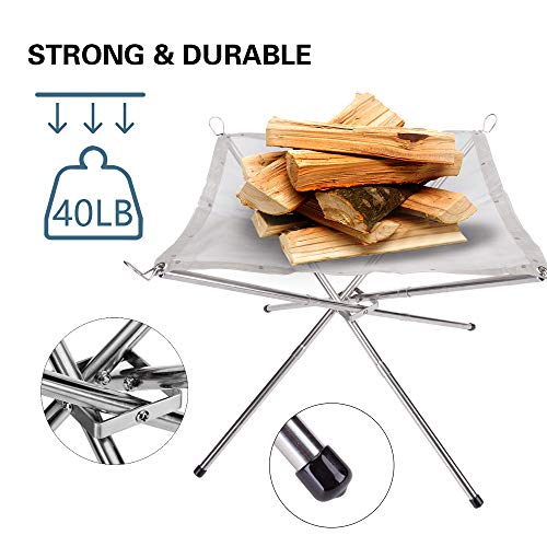 SUCHDECO Draagbare outdoor campingvuurschaal, 71 cm, roestvrijstalen mesh-haard, ultra opvouwbare vuurschaal voor terras… - Afbeelding 6