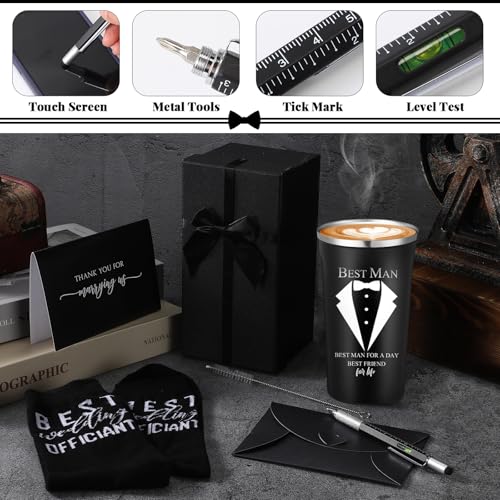 Nuanchu-6-Pcs-Officiant-Gifts-Wedding-Proposal-Best-Officiant-Ever-Gift-17oz-Stainless-Steel-Coffee-Cup-Socks-Multi-Tool-Ballpoint-Pen-with-Greeting-Card-EnvelopeBlack Nuanchu 6 Pcs Officiant Gifts Wedding Proposal Best Officiant Ever Gift 17oz Stainless Steel Coffee Cup Socks Multi Tool Ballpoint Pen with Greeting Card EnvelopeBlack