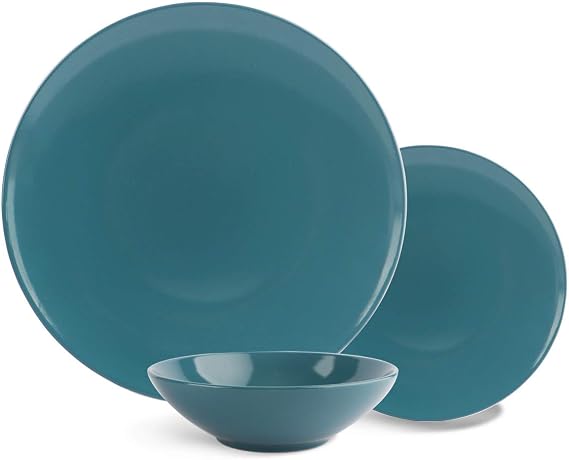 Amazon Basics 18-Piece Stoneware Dinnerware Set - Deep Teal, Service for 6