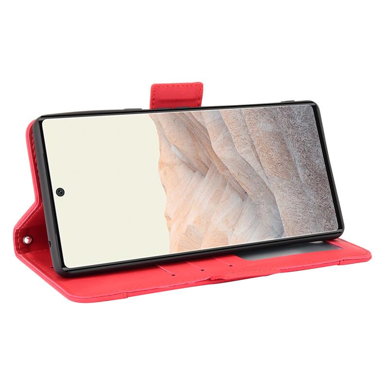 Coque Google Pixel 9 Pro en cuir rouge étui clapet haut de gamme - 4