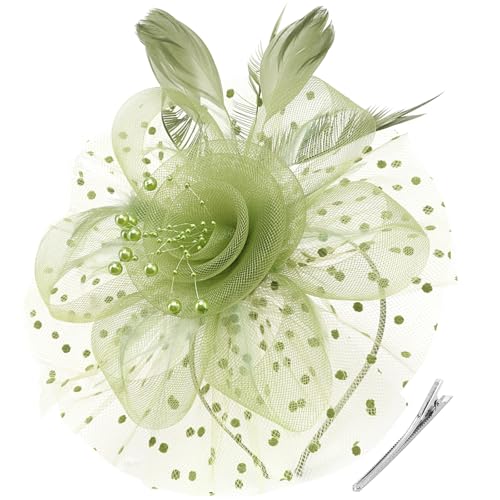 Image of DRESHOW Fascinators Hat Flower Mesh Ribbons Feathers on a Headband and a Clip Tea Party Headwear for Girls and Women