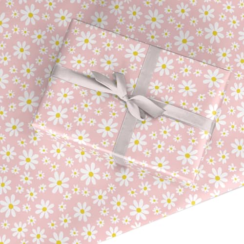 Daisy Floral Wrapping Paper Pink Blush - Premium Gift Wrap for Birthday Mothers Day Baby Shower New Baby and Thank You Presents Eco Friendly - 2 Sheets (50x70cm)