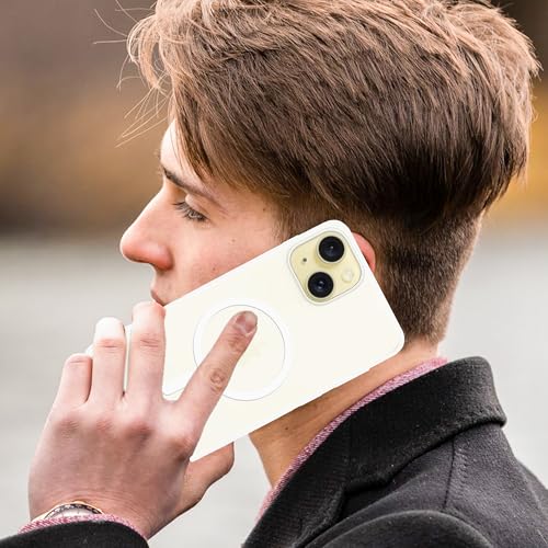 Image of amazon basics Luxury Paper Thin Case Cover for iPhone 15 5G | Matte Finish | Compatible with magsafe | (White, iPhone 15 5G)