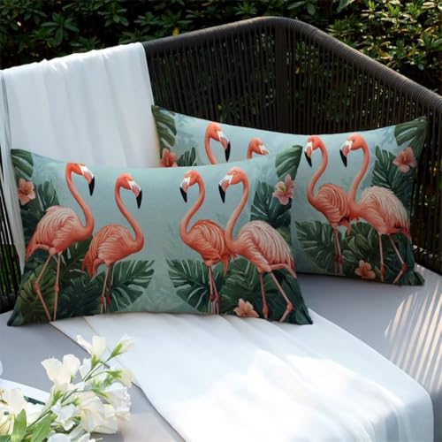 Housse de coussin extérieur 50x70cm bleu lin imperméable lot de 2 - 4