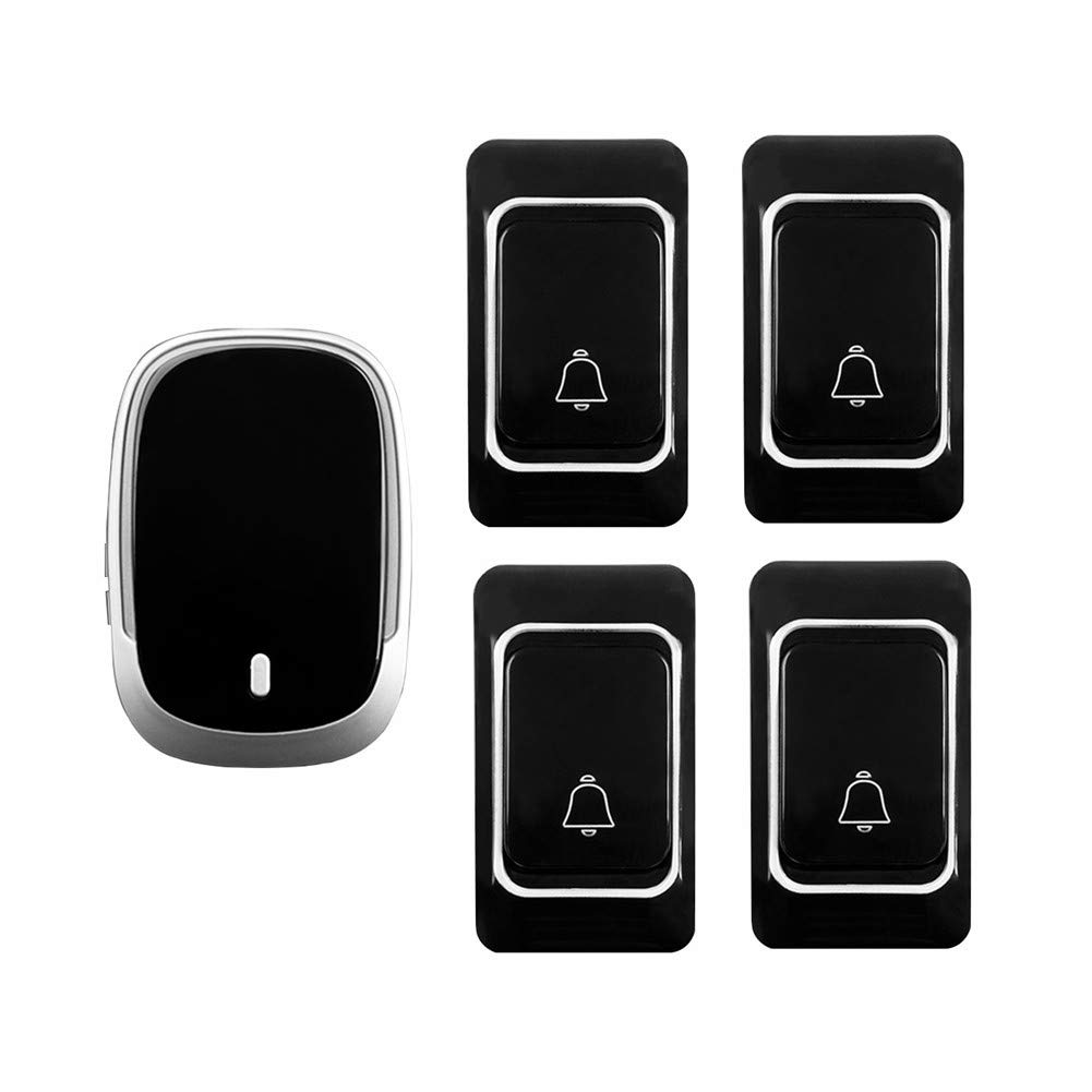 Campanello Wireless Impermeabile Ip44, Kit per Campanello A Distanza Ultra Lunga per La Casa, 4 Pulsanti + 1 Ricevitore, 36 Suonerie, 4 Livelli di Volume, Nero
