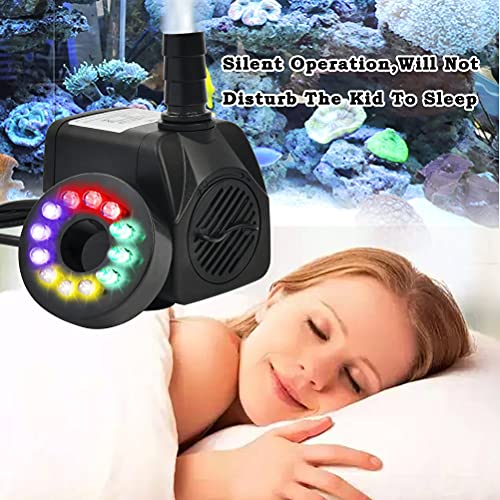 Image of BUYGOO 10Watt 160 GPH Submersible Fountain Pump wiht LED Light Ultra Quiet Small Fountain Water Pump Outdoor for Water Feature, Outdoor Pond, Aquarium fish tanks, Home Decor Fountain