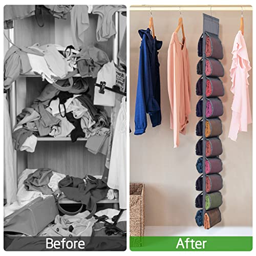 2 Pack Legging Storage Organizer- Hanging Closet Organizer System Clothes Closets Holder With 20 Roll Independent Compartments For Yoga Leggings T-Shirts Bras Socks Pants Tank Top Towel(Grey) #TOP1