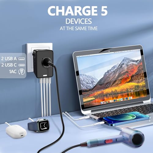220V to 110V Voltage Converter US to Europe for Hair Dryer with Fast Charging 2 USB A 2 USB C, Power Converter Adapter Combo International Adapter A C G I (Black)4
