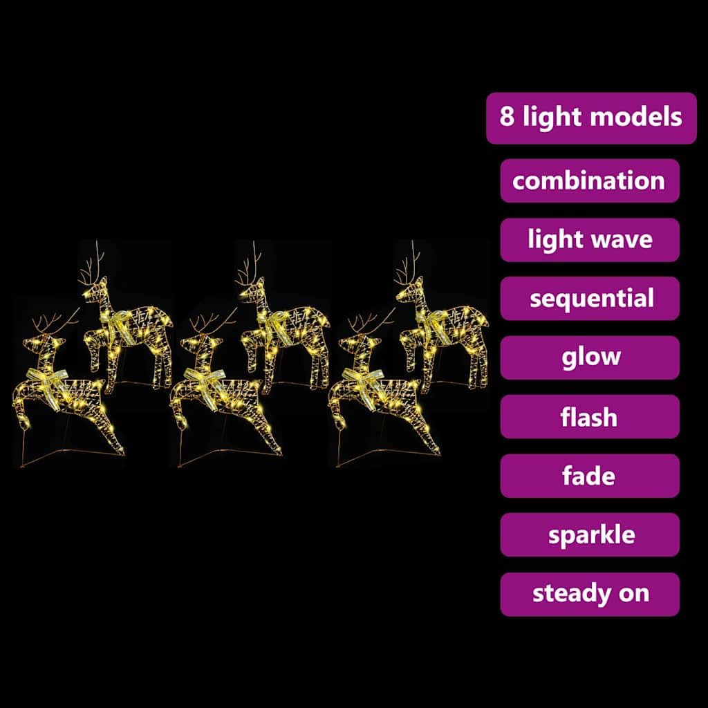 Renos LED con 180 LED en PET dorado, decoración navideña para interior y exterior, diseño art deco, iluminación USB de bajo consumo, duradera, ideal para fiestas de invierno y celebraciones