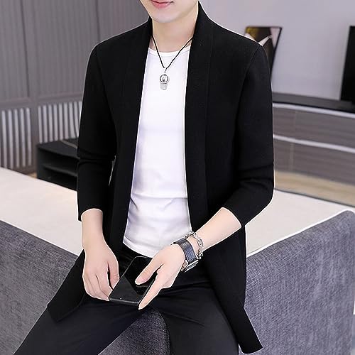 Mens Open Front Long Cardigan Winter Long Sleeve Draped Sweater Casual Cable Knit Ribbed Sweaters With Pockets4