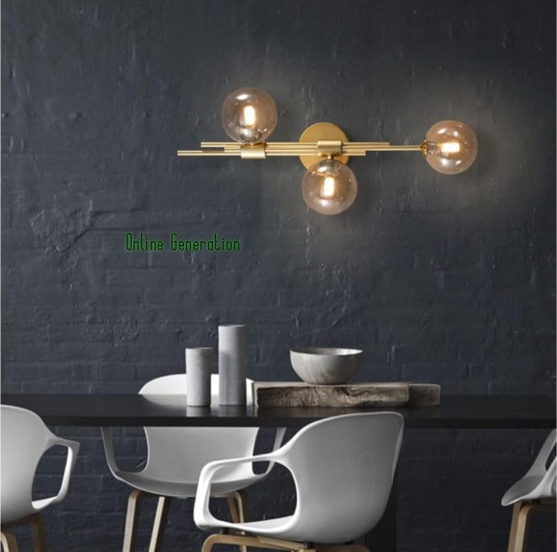 Image of ONLINE GENERATION Wall Lamp Chandelier Pendant Light, Home Decor for Bedroom, Living Room, Hallway, Cafe, Hotel, Restaurant (3 Light Amber Wall LAMP with LED Bulb Pack of 1)