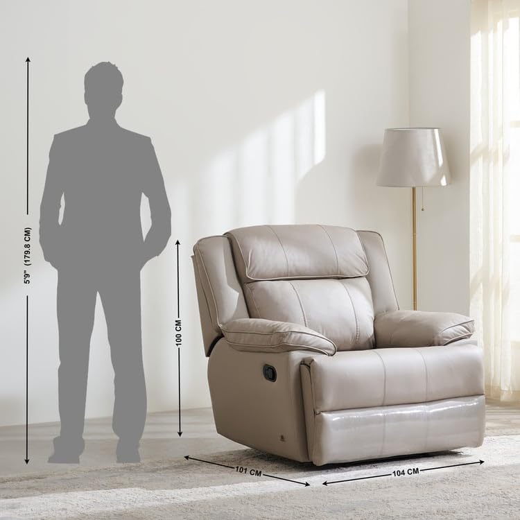 Image of Home Centre | Torino Half Leather 1-Seater Recliner | Recliner Sofa for Living Room | Solid Wood | Grey | 2 Year Warranty