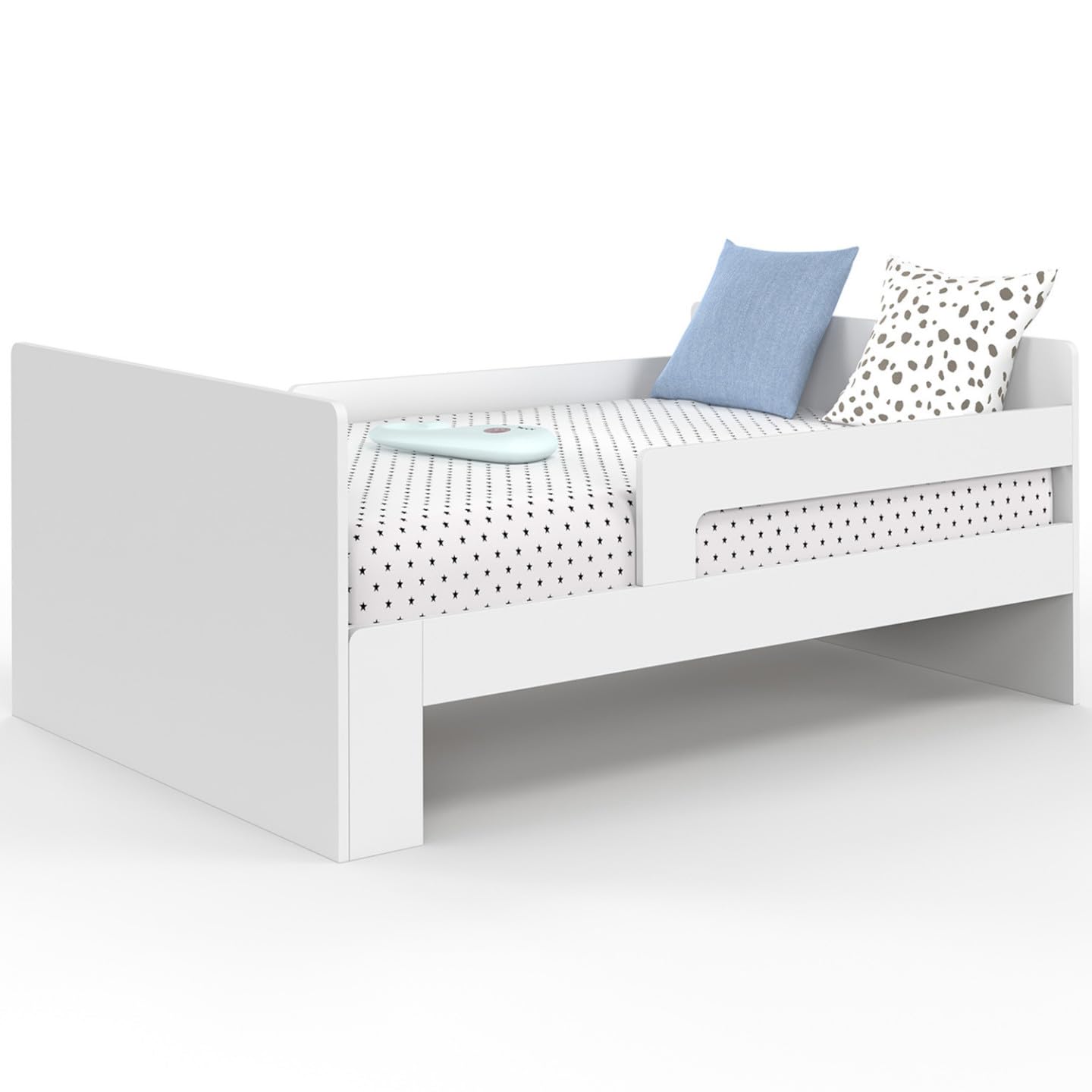 IDMarket - Lit Simple évolutif Gaspard 90 x 140/190 cm avec sommier et barrières Bois Blanc