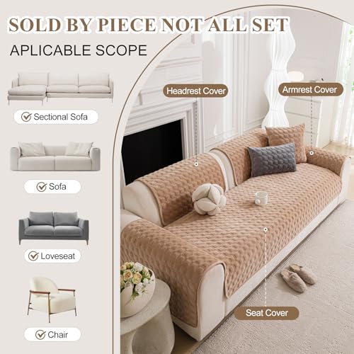 Housse de canapé en flanelle camel 90x210cm pour protection de divan d'angle - 3