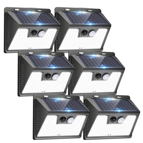 Peasur Solar Lights Outdoor Motion Sensor, 6 Pack 140 LED Solar Powered Fence Light Waterproof, 3 Modes Security Wall Lighting for Outside Yard Deck Garden