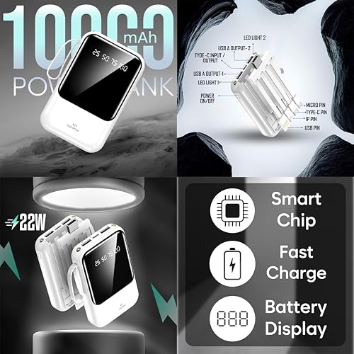 Image of 10000mAh Power Bank, 22W Fast Charging, LED Display, Multiple USB Ports, Smart Chip Technology (White)