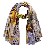 Größe: 100 x 180 cm Codello Damen Blumen-Schal aus Organic Cotton mit Samtbordüren und Kontraststickerei