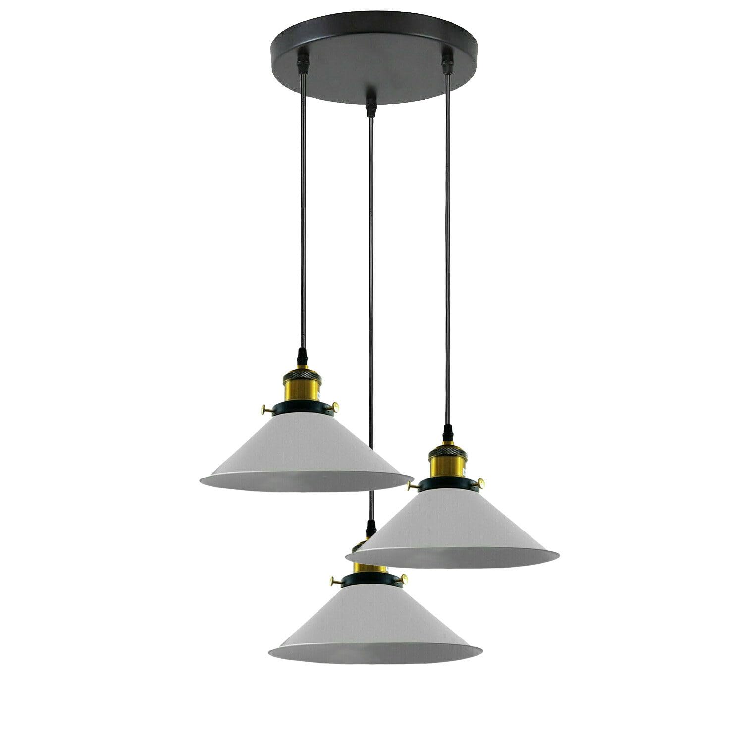 LEDSone Retro 3-głowicowy 20 cm kształt stożka metalowy biały klosz sufitowy 3-drożny E27 lampa wisząca oprawa oświetleniowa kopuła klosz oświetlenie łatwe dopasowanie wisząca regulowana oprawa