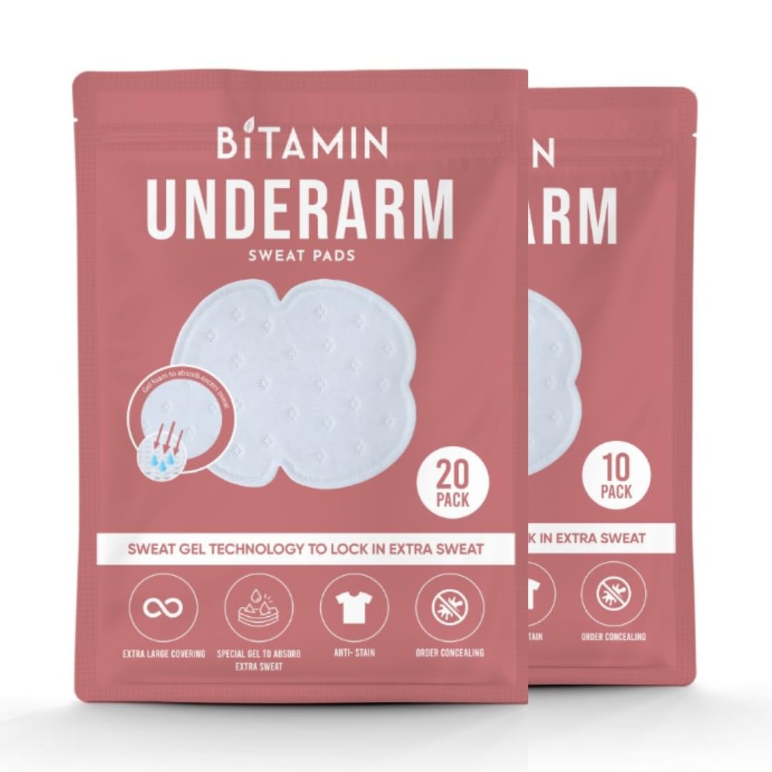 Bitamin Underarm Sweat Pads for Women and Men | Indias First Gel Technology | 2X Prevents stain | Extra Large Covering | 2X Absorbs Sweat | 2X Odour Control | Skin Friendly (30 count Pack of 1) (B0CW923TZN) Amazon Price History, Amazon Price Tracker