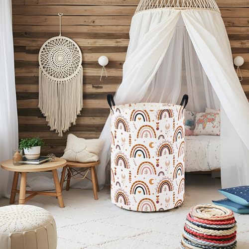 Image of Baby Laundry Hamper Basket Baby Hamper for Nursery Boy and Girl Cute Storage Bin Organizer Boho Room Decor(Rainbow)