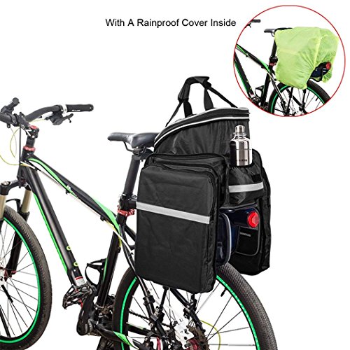 HSTYAIG Bike Bag Bicycle Pannier Waterproof Multi-Function Excursion Cycling Bicycle Bike Rear Seat Trunk Bag Carrying Luggage Package Rack Panniers with Rainproof Cover (Black) - Thumbnail 6