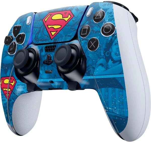 Skinit Decal Gaming Skin Compatible with PS5 DualSense Edge Pro Controller - Officially Licensed DC Comics Superman Logo Background Pattern Design