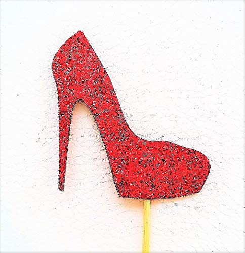 CO The Crafty Owl Red Glitter High Heel Cupcake Toppers-10 Pieces for Birthdays/Bachelorette/Bridal Shower