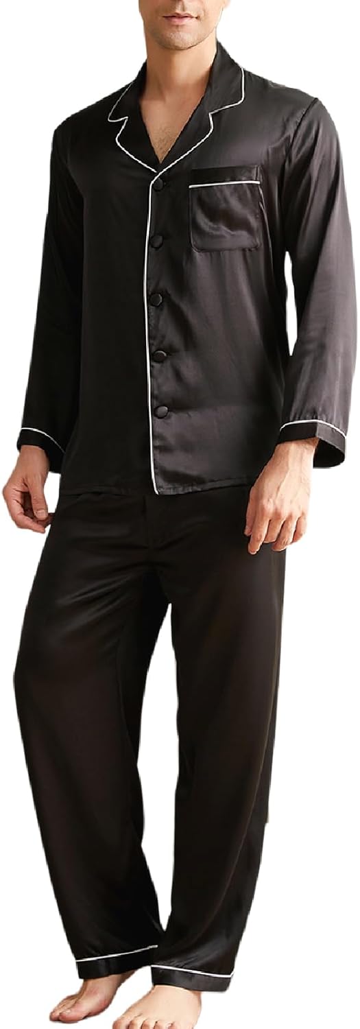 THXSILK Silk Pajamas for Men, 2 pcs Long Pajamas Set, 19 momme Mulberry Silk, Lightweight and Luxury