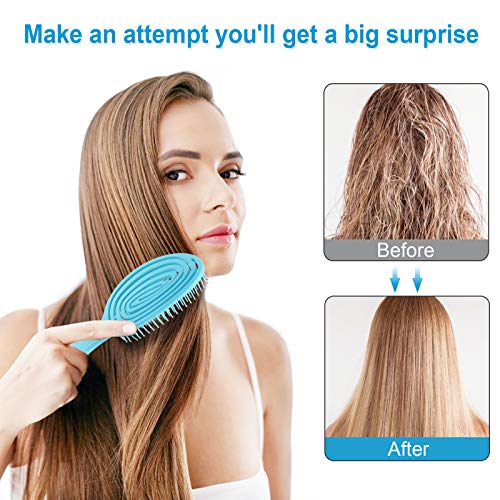 Detangling Hair Brush, Curved Vented Oval Hair Comb Hairbrush for Women Men Blow Drying, Comfortable Scalp Massage, Smoothing Long Thick Curly Dry Wet Hair, No More Tangle (Oval, Blue) - Image 4