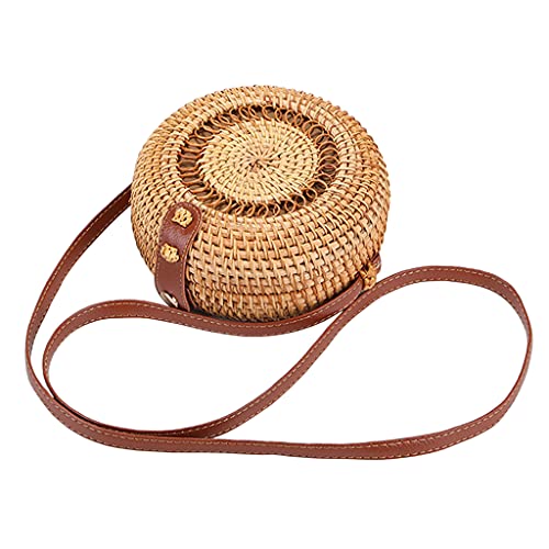 Handmade Rattan Woven Bag Round Retro Crossbody Bags Classic Shoulder Bag Ladies and Girls Party Handbags Wallets