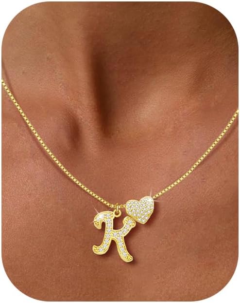 HYmoso Initial Heart Necklace for Women Teen Girls - 14K Gold Plated, Letter A-Z Pendant Necklaces for Mom Girlfriend Wife Daughter Niece, Personalized Jewelry Gifts for Birthday Valentine Graduation
